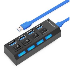 USB 3.0 HUB 4-Port Hi-Speed w/Switches & Blue LED Desing KO282 .