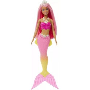 Mattel Barbie Dreamtopia: Pink Hair Doll With Pink Yellow Ombre Mermaid Tail and Tiara (HGR11).