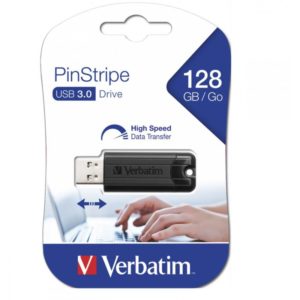 VERBATIM USB DRIVE 3.0 128GB PINSTRIPE BLACK 49319. 49319.