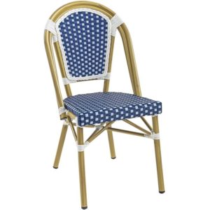 PARIS Καρέκλα Bistro, Αλουμίνιο Φυσικό, Wicker Άσπρο - Μπλε, Στοιβαζόμενη 46x54x88cm Ε291,3.( 3 άτοκες δόσεις.)