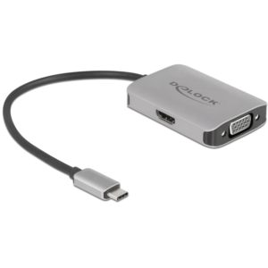DELOCK αντάπτορας USB Type-C σε HDMI + VGA 87776, 4K, HDR, 20cm, ασημί 87776.( 3 άτοκες δόσεις.)