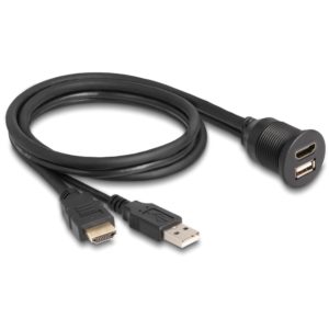 DELOCK καλώδιο HDMI & USB 87880, αρσενικό σε θηλυκό, IP67, 1m, μαύρο 87880.