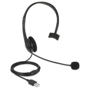 DELOCK headphones με μικρόφωνο 27177, mono, USB, volume control, μαύρα 27177.