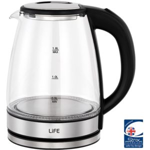 LIFE CRYSTAL 1.8L GLASS ELECTRIC KETTLE WITH WHITE LED LIGHT AND STRIX CONTROLLER LIFE.( 3 άτοκες δόσεις.)