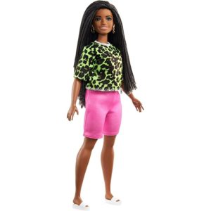 Mattel Barbie Doll - Fashionistas #144 - Long Brunette Braids with Neon Green Animal Print Shirt Dark Skin Doll (GYB00).