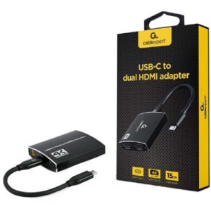 CABLEXPERT USB-C TO DUAL HDMI ADAPTER 4K 60HZ BLACK RETAIL PACK A-CM-HDMIF2-01( 3 άτοκες δόσεις.)