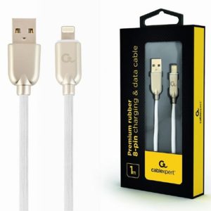 CABLEXPERT PREMIUM RUBBER LIGHTNING CHARGING AND DATA CABLE 1M WHITE RETAIL PACK CC-USB2R-AMLM-1M-W
