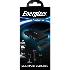 Hub Energizer USB-C HC303CV σε USB-A 3.0 + HDMI 4K + USB-C Μαύρο.( 3 άτοκες δόσεις.)