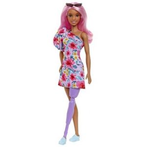 Mattel Barbie Doll - Fashionistas #189 - Pink Hair Off-Shoulder Floral Dress with Prosthetic Leg (HBV21).