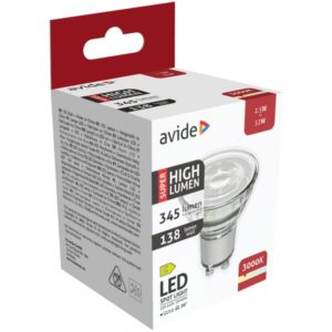 Avide LED Σπότ Αλουμίνιο + Πλαστικό 2.5W GU10 Θερμό 3000K Super Υψηλής Φωτεινότητας.