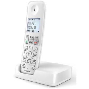 PHILIPS ασύρματο τηλέφωνο D2501W-34, με ελληνικό μενού, λευκό D2501W-34.( 3 άτοκες δόσεις.)