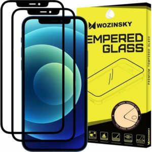 Wozinsky 2x Tempered Glass Full Glue Super Tough Screen Protector Full Coveraged with Frame Case Friendly for iPhone 12 Pro / iPhone 12 black.