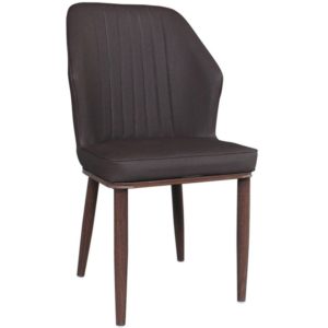 DELUX Καρέκλα Μέταλλο Βαφή Καρυδί, Linen PU Σκούρο Καφέ 49x51x89cm ΕΜ156,3 (Σετ 6τεμ.).( 3 άτοκες δόσεις.)