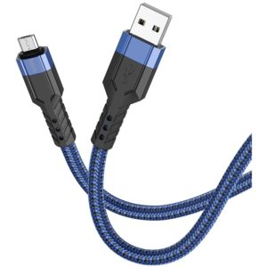 Καλώδιο Σύνδεσης Hoco U110 USB σε Micro-USB Braided 2.4A Μπλε 1.2m Υψηλής Αντοχής.