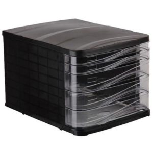 Ark συρταριέρα πλαστική μαύρη με 5 διάφανα συρτάρια Α4, Υ24x35.5x28εκ..