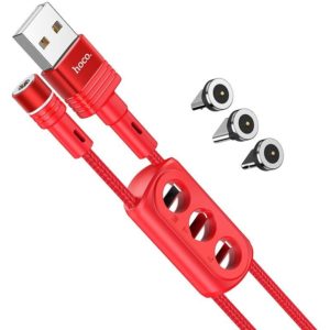 Καλώδιο σύνδεσης U98 Sunway 3 σε 1 Magnetic USB σε Micro-USB, Lightning, USB-C Braided 2.4A Κόκκινο 1,2 m.