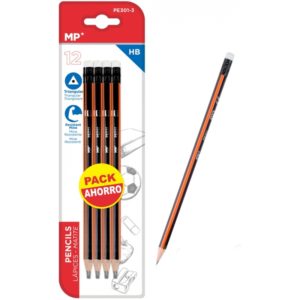 MP ξύλινο μολύβι με γόμα PE301-3, τρίγωνο, HB, 12τμχ PE301-3.