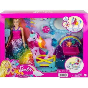 Mattel Barbie Dreamtopia Princess Fashion Doll and Pet Unicorn Playset with Accessories (GTG01)