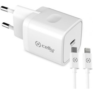 Celly Σετ Φορτιστής Τοίχου Pro Power USB-C 20W Λευκός και Καλώδιο Type-C σε Lightning 1m Λευκό TC1C20WLIGHTWH.( 3 άτοκες δόσεις.)