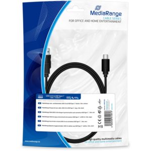 Καλώδιο MediaRange Charge and sync cable, USB 3.0 to USB Type-C plug, 1.8m, black (MRCS182).