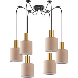 Home Lighting SE21-GM-4-BL6-SH3 ADEPT TUBE Gold Matt Pendant Brown Fabric Shade 77-8611( 3 άτοκες δόσεις.)