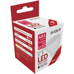 Avide LED Σπότ Αλουμίνιο + Πλαστικό 7W GU10 110° Θερμό 3000K Υψηλής Φωτεινότητας.
