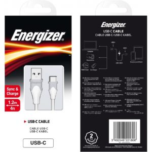 Καλώδιο Σύνδεσης Energizer Bicolor 2.4A USB-C 1.2m Λευκό.