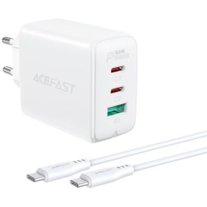 Φορτιστής Ταξιδίου Acefast A13 Fast Charging 2xUSB-C+USB-A με καλώδιο USB-C PD QC3.0 3A 5V 65W Λευκός.( 3 άτοκες δόσεις.)
