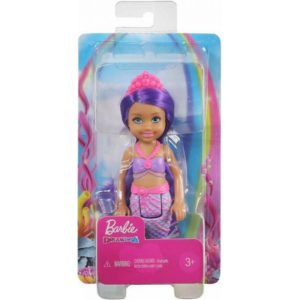 Mattel Barbie: Dreamtopia - Chelsea Mermaids - Doll with Dark Skin Purple Hair (13cm) (GJJ90).