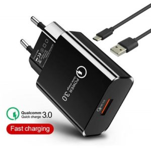 LAMTECH QUICK CHARGER USB3.0 18W WITH TYPE-C CABLE 1M BLACK LAM021981