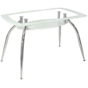 ArteLibre Τραπέζι HALTIA Λευκό/Διάφανο/Χρώμιο Γυαλί/Μέταλλο 120x75x75cm.( 3 άτοκες δόσεις.)