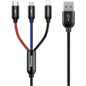 Baseus Three Primary Colors 3-in-1 Braided USB to Lightning / Type-C / micro USB Cable 3A Μαύρο 1.2m (CAMLT-BSY01) (BASCAMLT-BSY01).