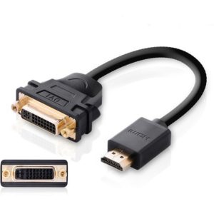 Ugreen Καλώδιο Αντάπτορας DVI 24 + 5 pin Θηλυκό σε HDMI Αρσενικό 22cm Μαύρο 20136.