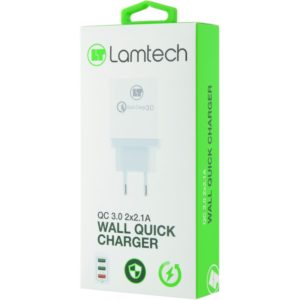 LAMTECH WALL QUICK CHARGER QC3.0 2x2.1A LAM021004