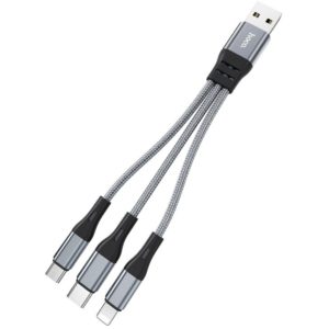 Καλώδιο σύνδεσης Hoco X47 Harbor 3 σε 1 USB σε Micro-USB, Lightning, USB-C 2.4A Γκρι 0.25m.