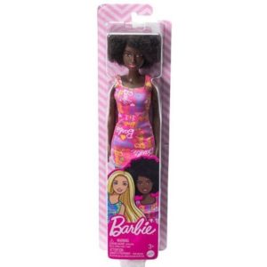 Mattel Barbie Purple Dress with Flowers - Dark Skin Doll with Pink Dress (HGM58).