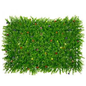 GloboStar 78408 Artificial - Συνθετικό Τεχνητό Διακοσμητικό Πάνελ Φυλλωσιάς - Κάθετος Κήπος Καυκάσιο Πυξάρι Πολύχρωμα Λουλούδια Πράσινο Μ60 x Υ40 x Π8cm.