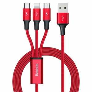 Baseus Rapid Series 3-in-1 Braided USB to Lightning / micro USB / Type-C Cable 3.5A Κόκκινο 1.2m (CAJS000009) (BASCAJS000009).