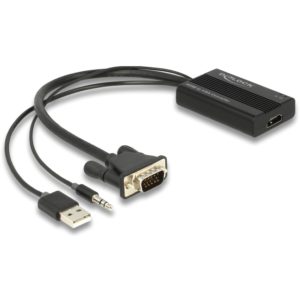 DELOCK αντάπτορας HDMI σε VGA & 3.5mm/USB 64172, 1080p, 25cm, μαύρος 64172.( 3 άτοκες δόσεις.)