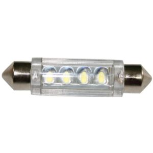 Λαμπάκι LED, 12V, T11, SV8.5-8, ψυχρό λευκό - 4 LEDs, 11x41mm (71234).