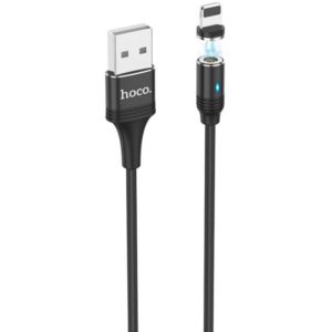 Καλώδιο σύνδεσης Hoco U76 Fresh USB σε Lightning 2.4A με Μαγνητικό Αποσπώμενο Βύσμα και LED Ένδειξη Μαύρο 1.2m.