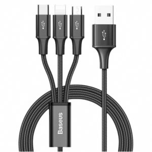 Baseus Rapid Series 3-in-1 Braided USB to Lightning / micro USB / Type-C Cable 3.5A Μαύρο 1.2m (CAJS000001) (BASCAJS000001).