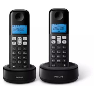 Philips D1612B/GRS Μαύρο (Ελληνικό Μενού) Διπλό ασύρματο τηλέφωνο ανοιχτή ακρόαση, φωτιζόμενη οθόνη και 50 μνήμες.( 3 άτοκες δόσεις.)