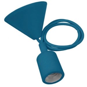 Μπλε Κρεμαστό Φωτιστικό Οροφής Σιλικόνης με Υφασμάτινο Καλώδιο 1 Μέτρο E27 GloboStar Blue 91009.