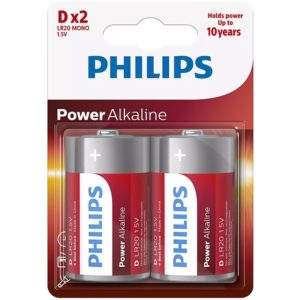 PHILIPS Power αλκαλικές μπαταρίες LR20P2B/10, Mono D LR20 1.5V, 2τμχ LR20P2B-10.