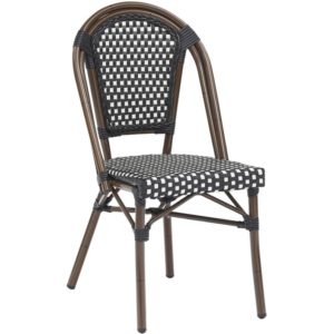 PARIS Καρέκλα Bistro, Αλουμίνιο Καρυδί, Wicker Μαύρο - Άσπρο, Στοιβαζόμενη 46x54x88cm Ε291,1.( 3 άτοκες δόσεις.)