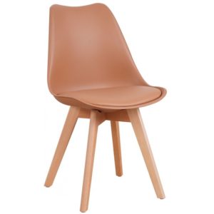 ArteLibre Καρέκλα GROUGH Cappuccino PP/PU/Ξύλο 49x56x83cm.( 3 άτοκες δόσεις.)