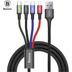 Baseus Rapid Braided USB to 2x Lightning / Type-C / micro USB Cable Πολύχρωμο 1.2m (CA1T4-A01) (BASCA1T4A01).