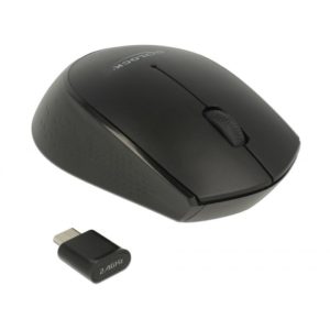 DELOCK ασύρματο ποντίκι 12526, Οπτικό, USB-C receiver, 3-button, μαύρο 12526.
