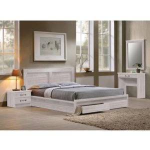 LIFE Κρεβάτι Διπλό, 2 Συρτάρια, για Στρώμα 160x200cm, Απόχρωση White Wash 168x207x93cm ΕΜ363,5.( 3 άτοκες δόσεις.)